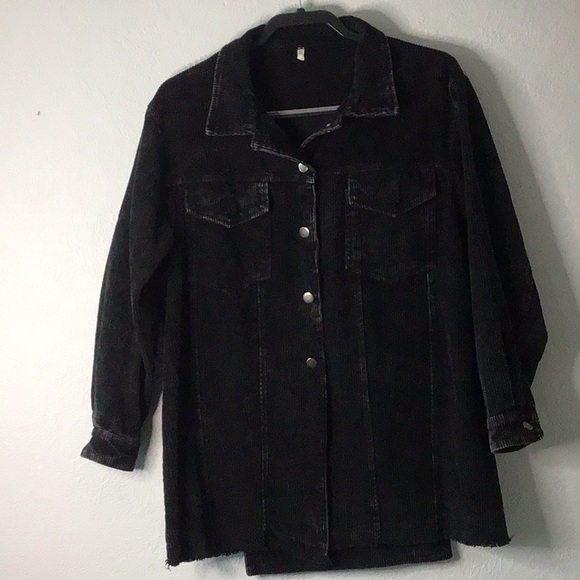 Distressed Black Wide Corduroy Jacket Sz Small - Picture 1 of 6